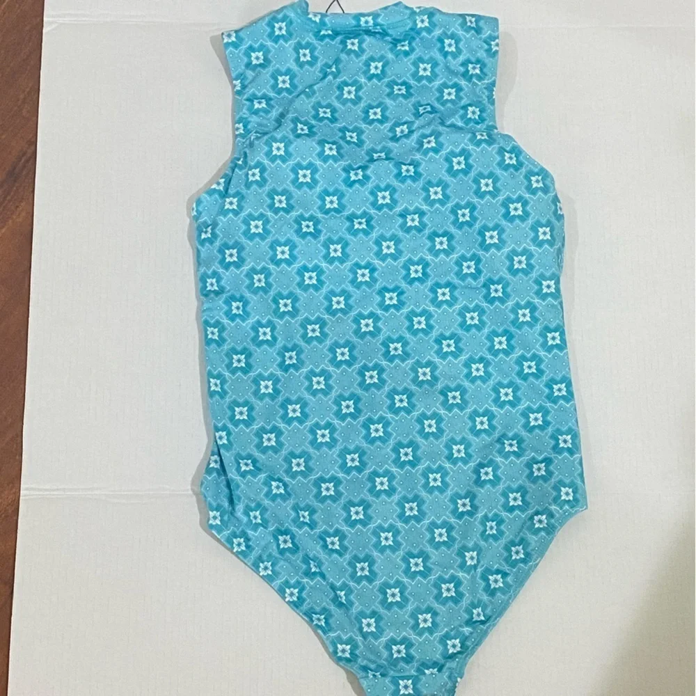 Cabana Life UPF 50 Zip Up Neck One Piece Swimsuit Blue White Floral Women Size M - Picture 7 of 7